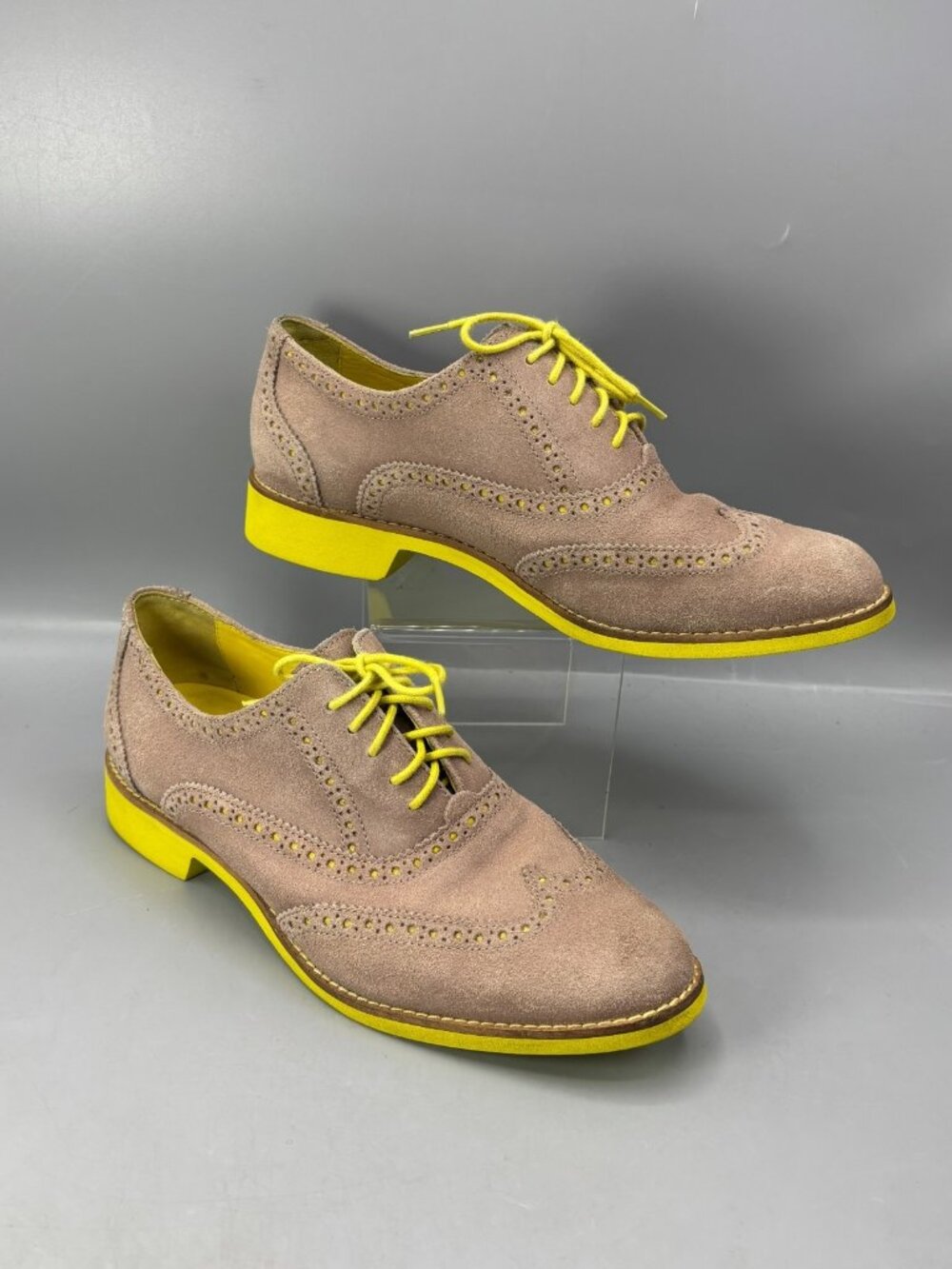 Cole Haan Lunargrand Alisa Wingtip Oxford Shoes Womens 8.5 Tan Yellow Almond Toe